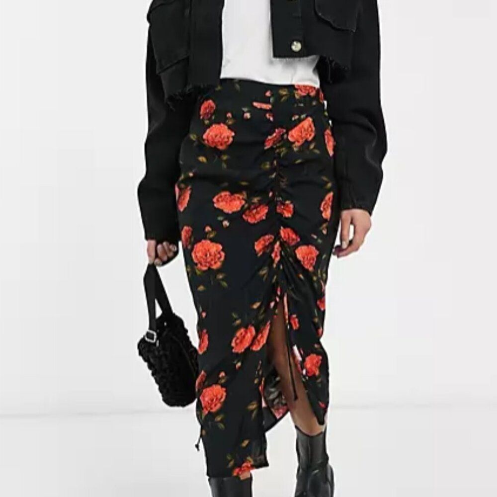 Miss Selfridge Midi Skirt in Bloom Goth Floral GothFloral Women's 12 EUC